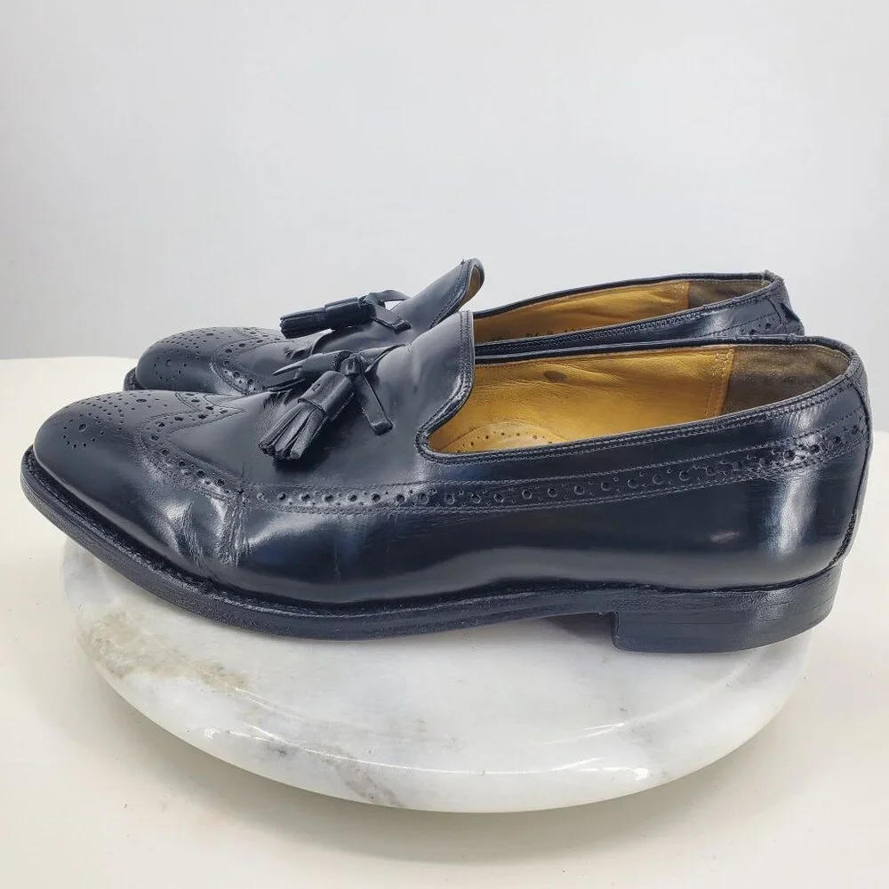 Johnston & Murphy Black Leather Slip On Men's Tassel Wingtip Dress Shoes Size 10
